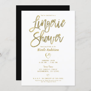White Gold Black Modern Chic Lingerie Shower Invitation