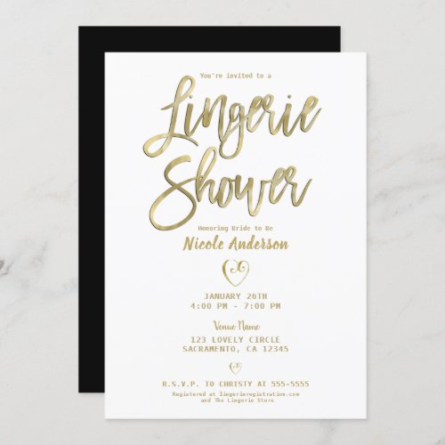 White Gold Black Modern Chic Lingerie Shower   Invitation