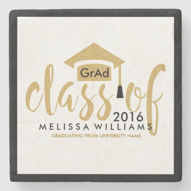 White Gold & Black Modern Class Of 2016 Stone Coaster (Front)