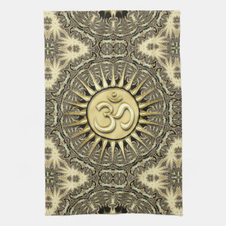 White Gold Black Solar OM Mandala Home Decor Kitchen Towel