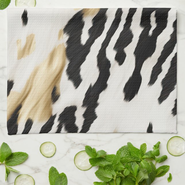 White Gold Black Southwest Cowhide Kitchen Towel (Folded)
