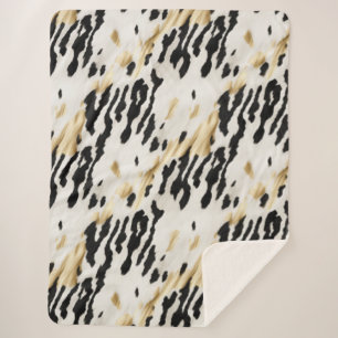 White Gold Black Southwest Cowhide Sherpa Blanket