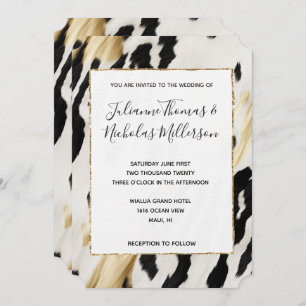 White Gold Black Southwest Cowhide Wedding Invitation