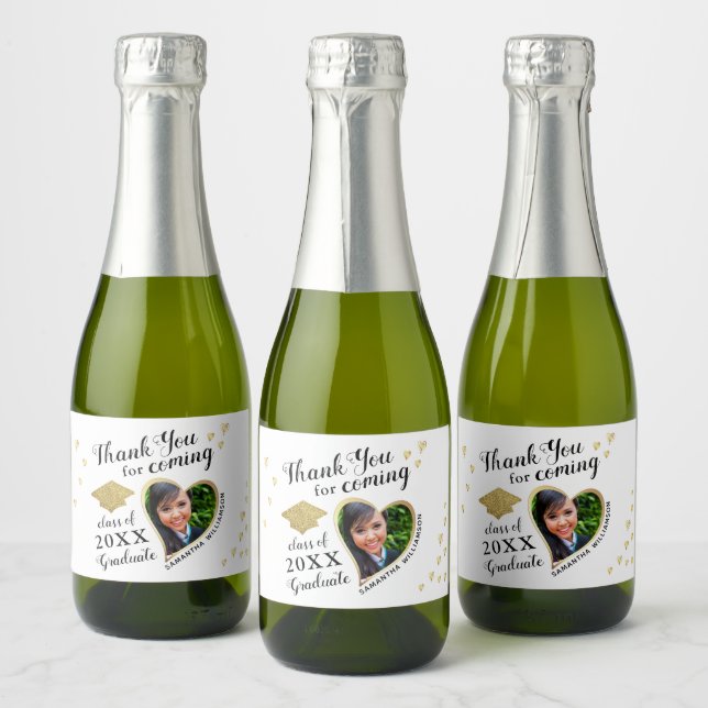 White Gold Black Thank You Class 2025 Graduation Sparkling Wine Label (Bottles)