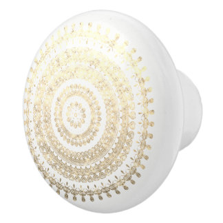 White Gold Boho Tribal Circle Mandala Metallic Eff Ceramic Knob