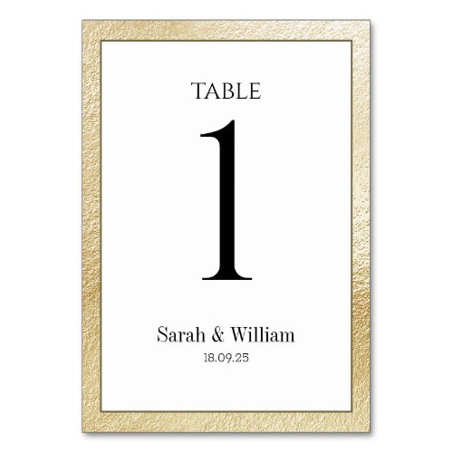 White  Gold Border Wedding Table Number