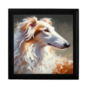 White Gold Borzoi Portrait Gift Box