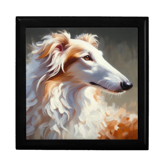 White Gold Borzoi Portrait Gift Box (Front)