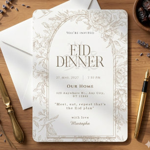 White Gold Botanical Arch Floral Eid Dinner Party Invitation