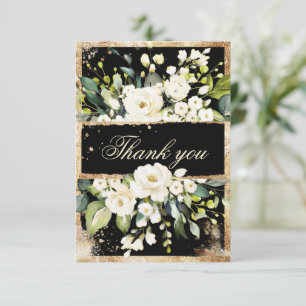White Gold Botanical Floral Black Rustic Thank You