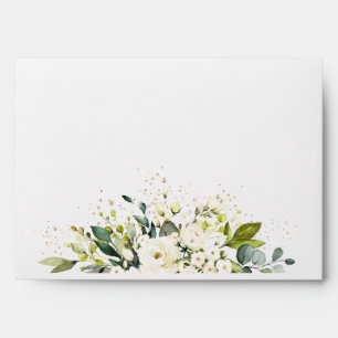 White Gold Botanical Floral Sage Elegant Wedding Envelope