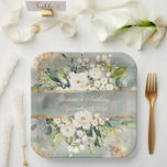 White Gold Botanical Floral Sage Green Wedding Paper Plates<br><div class="desc">Gorgeous white and green botanical floral sprays with names and dates in script in the center.  Sage green watercolor background.  Faux gold glitter to set the tone for romantic elegance. Gold splashes finish off this pretty wedding paper plate.  Beautiful soft colors of green and ivory for any season.</div>