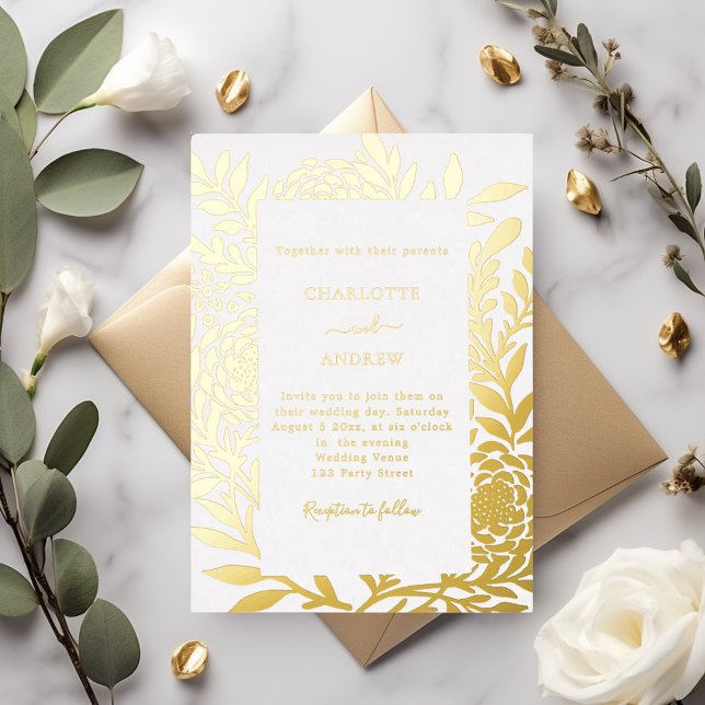 White gold botanical luxury wedding foil invitation (Creator Uploaded)
