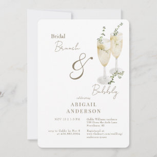 White & Gold Bridal Brunch & Bubbly Shower Invitation