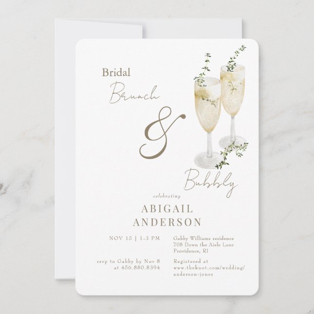 White & Gold  Bridal Brunch & Bubbly Shower  Invitation (Front)