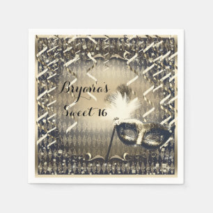 White Gold & Bronze Masquerade Mask Birthday Party Napkins