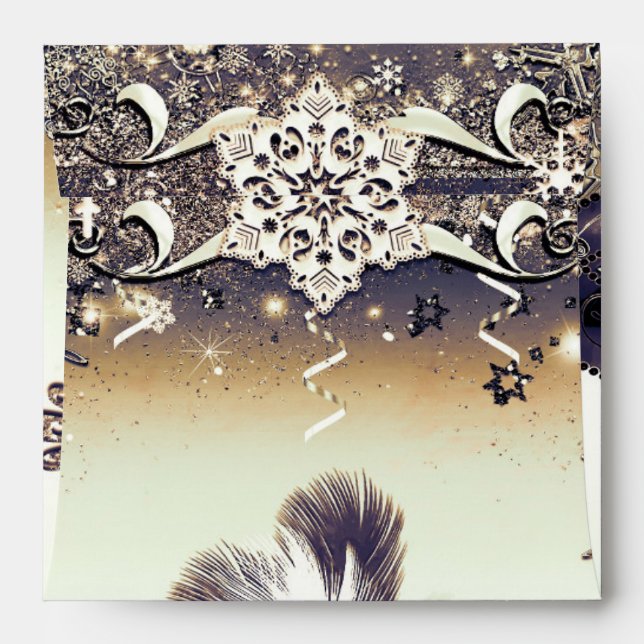 White Gold & Bronze Masquerade Winter Snowflakes Envelope (Back (Top Flap))