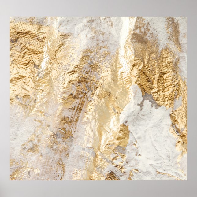 White-gold brush painted texture. poster (Front)