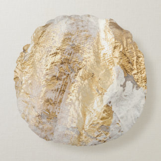 White-gold brush painted texture. round pillow
