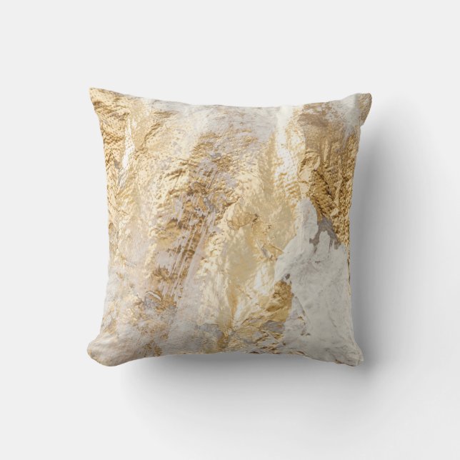 White-gold brush painted texture. throw pillow (Front)