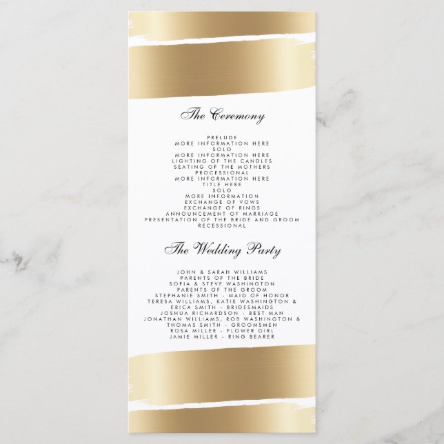 White & Gold Brush Stroke Wedding Program (Front)