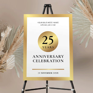 White & Gold Business Anniversary Welcome Sign