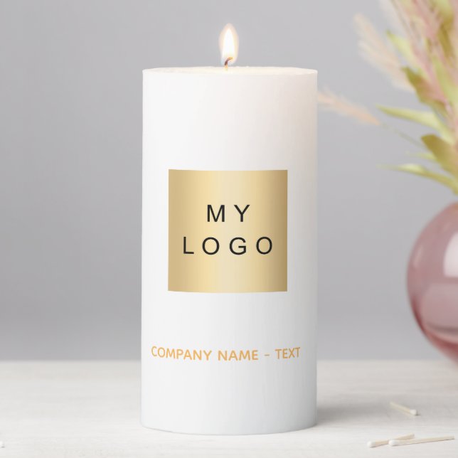 White gold business company logo text pillar candle (In Situ)
