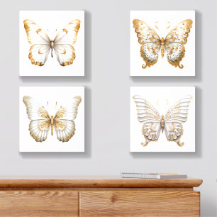 White & Gold Butterfly Acrylic Tile