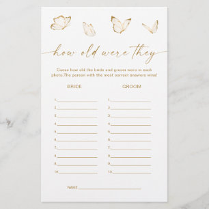 White Gold Butterfly Bridal Shower Guess Age Game