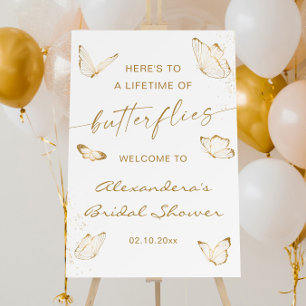 White Gold Butterfly Bridal Shower Welcome  Foam Board