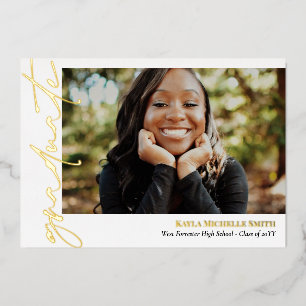 White Gold Calligraphy Photo Graduation Foil Invitation