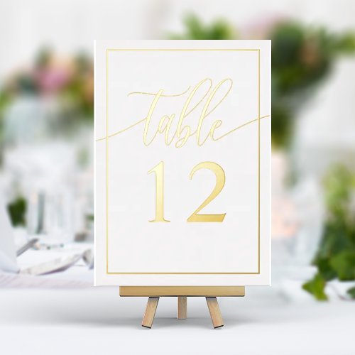 White  Gold Calligraphy Script Foil Table Number