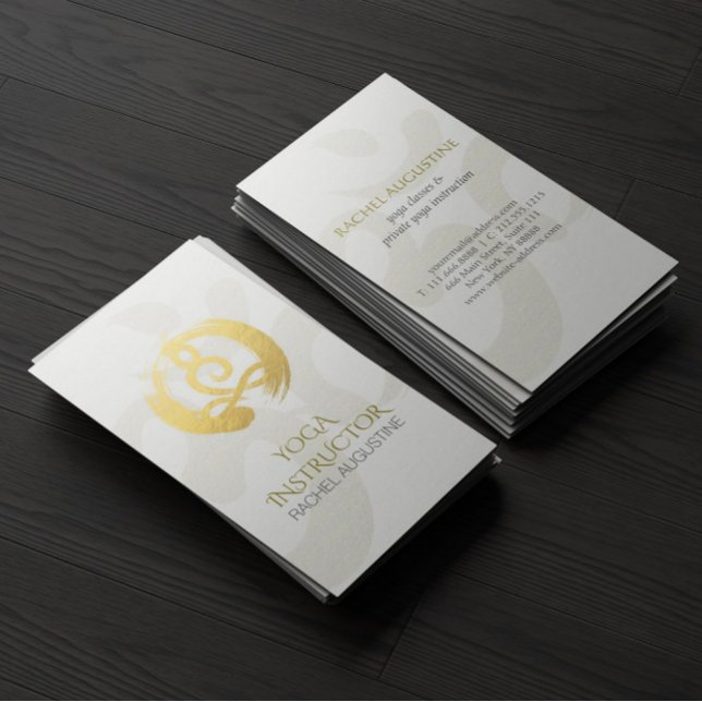 White Gold Calligraphy Yoga Meditation ZEN Symbol Business Card (Creator Uploaded)