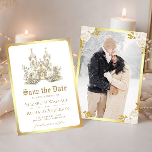White Gold Catholic Church Wedding Photo Save The Date