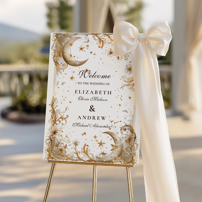 White Gold Celestial Moon & Stars Wedding Foam Board (Creator Uploaded)