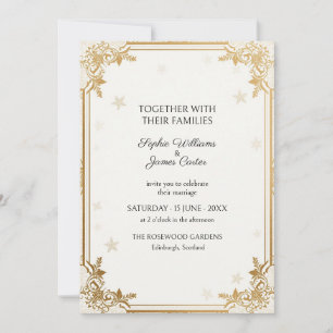 White Gold Celestial Rococo Wedding Invitation