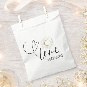 White & Gold Celestial Sunburst Moon Wedding Favor Bag