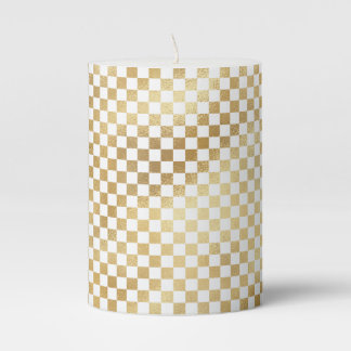 White Gold Checkered Pillar Candle