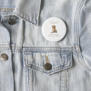 White & Gold Cheers!!! Custom Pet Wedding  Button