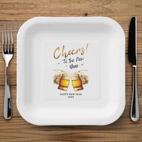 White  Gold Cheers to New Years Eve Party 2024 Paper Plates