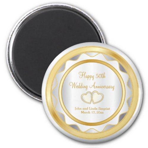 White  Gold Chevron 50th Wedding Anniversary Magnet