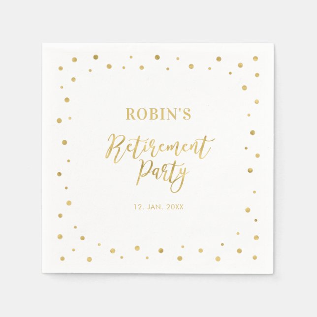 White & Gold | Chic Confetti Retirement Party Napkins (Front)