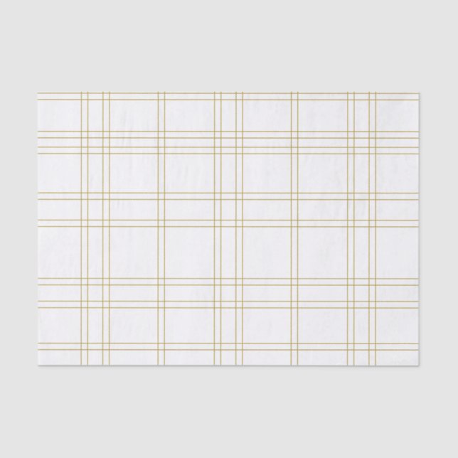 White & Gold Chic Fashion Plaid Pattern Print Tissue Paper (Front)