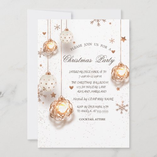 White Gold Christmas Balls Christmas Company Party Invitation