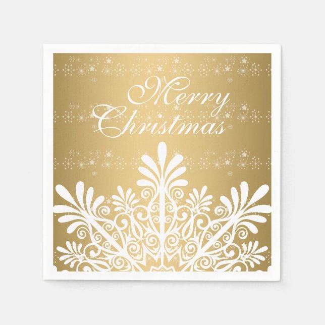 White & Gold Christmas Snowflake Napkins (Front)
