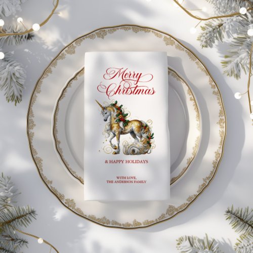 White &amp; Gold Christmas Unicorn Paper Guest Towels