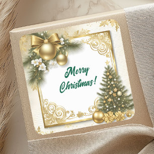White Gold Christmas Vintage Square Sticker