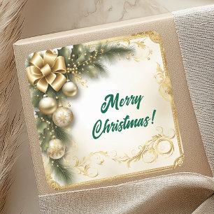 White Gold Christmas Vintage Square Sticker