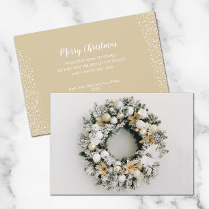 White Gold Christmas Wreath Holiday Card