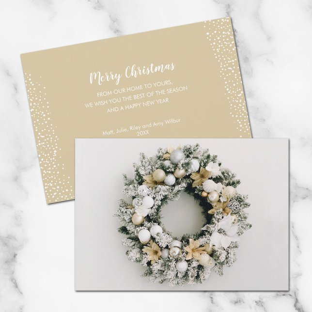 White Gold Christmas Wreath Holiday Card (Creator Uploaded)